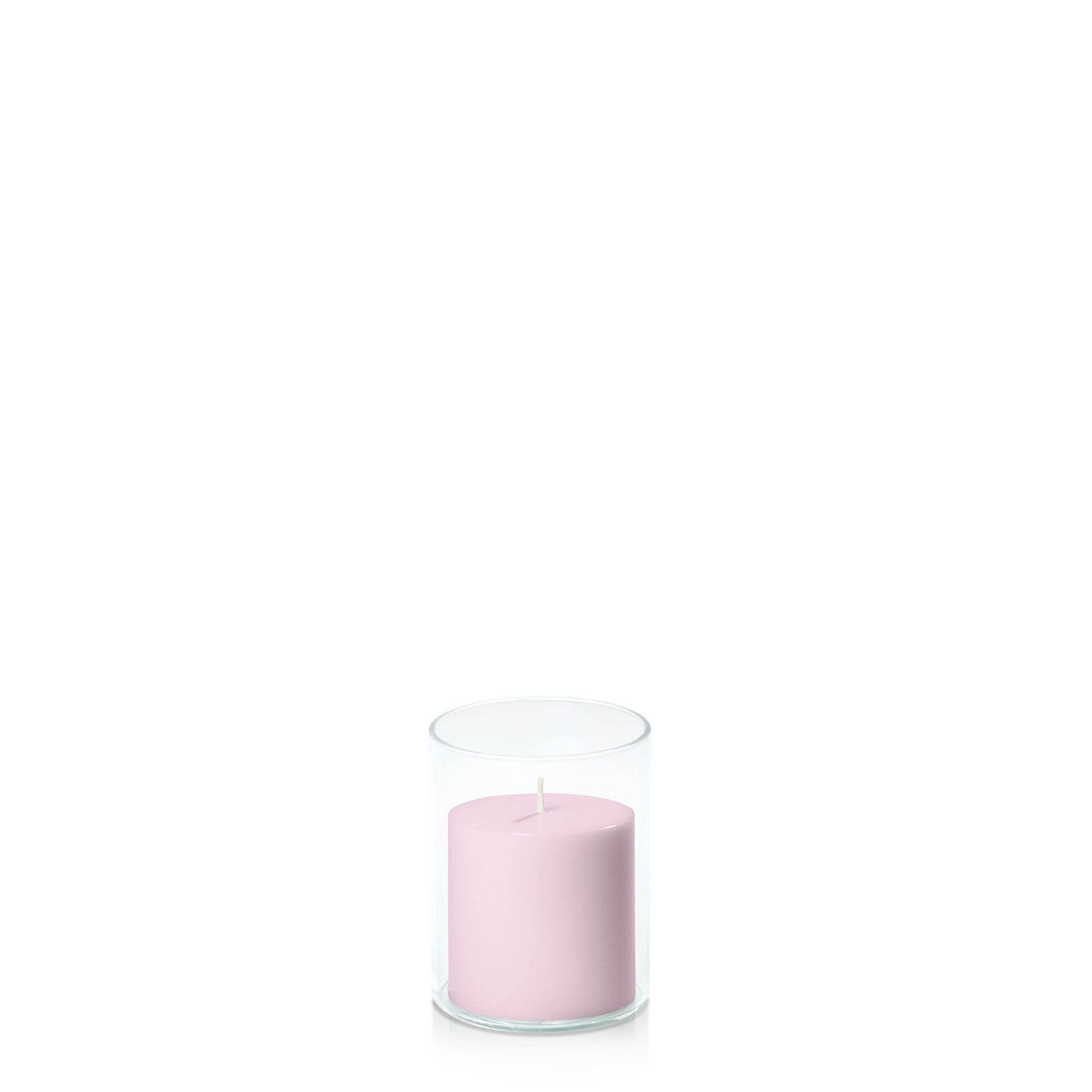 Pastel Pink 7cm x 7cm Pillar in 8cm x 10cm Glass