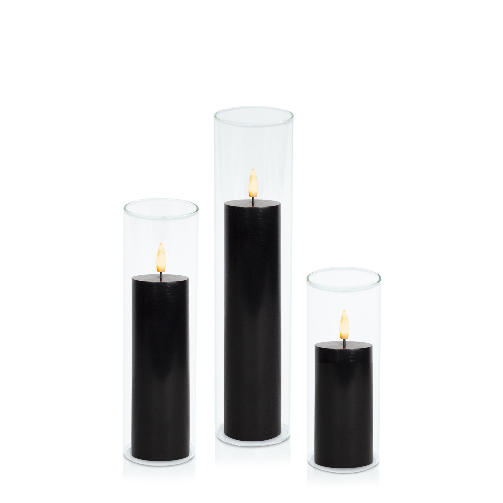 Black 5cm LED Pillar in 5.8cm Glass Set - Lg