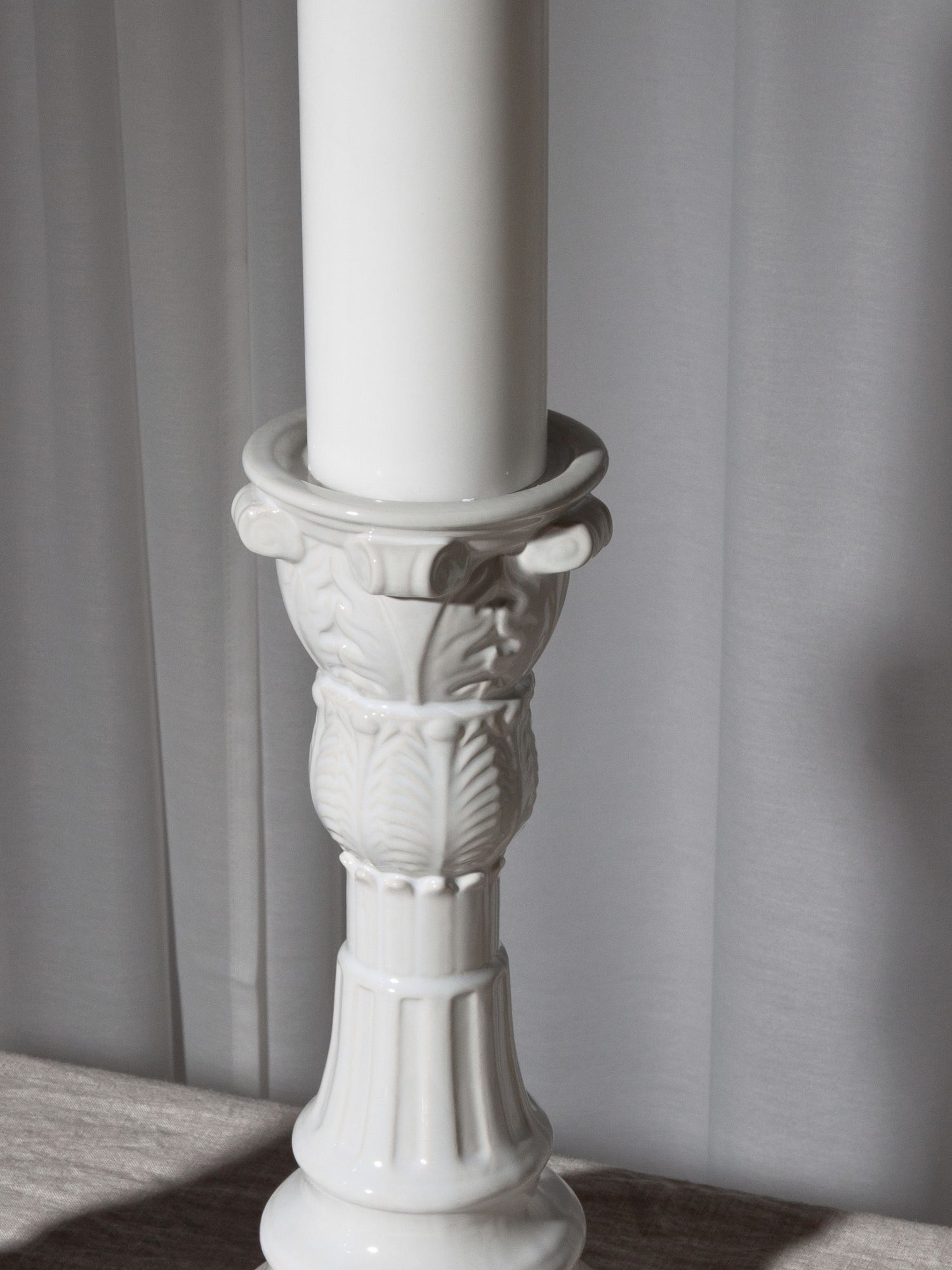 White 32cm Ceramic Pillar Candle Holder