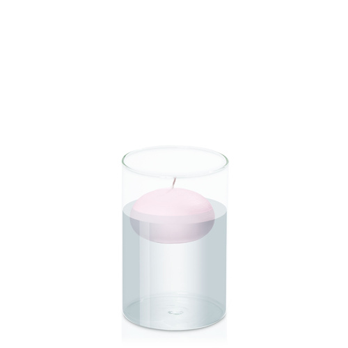 Pastel Pink 7.5cm Floating Candle in 10cm x 15cm Glass