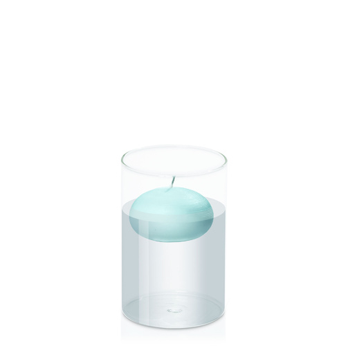 Pastel Teal 7.5cm Floating Candle in 10cm x 15cm Glass