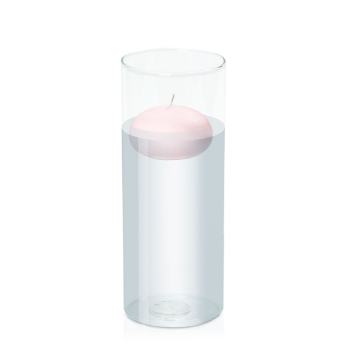 Blush Pink 7.5cm Floating Candle in 10cm x 25cm Glass