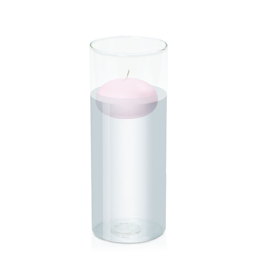 Pastel Pink 7.5cm Floating Candle in 10cm x 25cm Glass