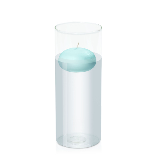 Pastel Teal 7.5cm Floating Candle in 10cm x 25cm Glass