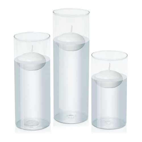 White 8cm Event Floating in 10cm Glass Set - Lg