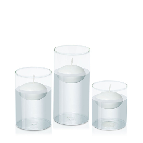 White 8cm Event Floating in 10cm Glass Set - Sm