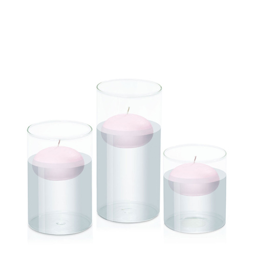 Pastel Pink 7.5cm Floating in 10cm Glass Set - Sm