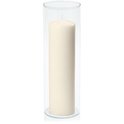 Ivory 7cm x 25cm Event Pillar in 10cm x 30cm Glass