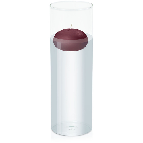 Burgundy 7.5cm Floating Candle in 10cm x 30cm Glass