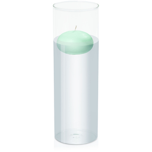 Mint Green 7.5cm Floating Candle in 10cm x 30cm Glass