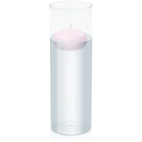 Pastel Pink 7.5cm Floating Candle in 10cm x 30cm Glass