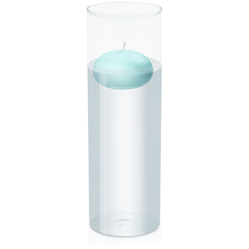 Pastel Teal 7.5cm Floating Candle in 10cm x 30cm Glass