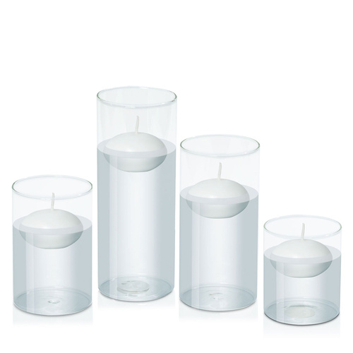 White 8cm Event Floating in 10cm Glass Set - Sm