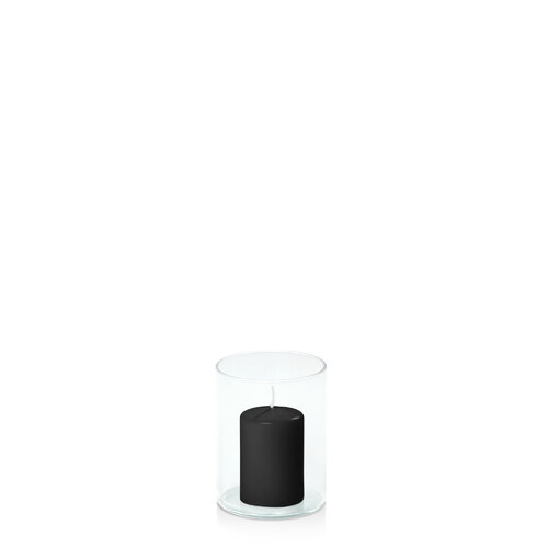 Black 5cm x 7.5cm Event Pillar in 8cm x 10cm Glass, Pack of 6