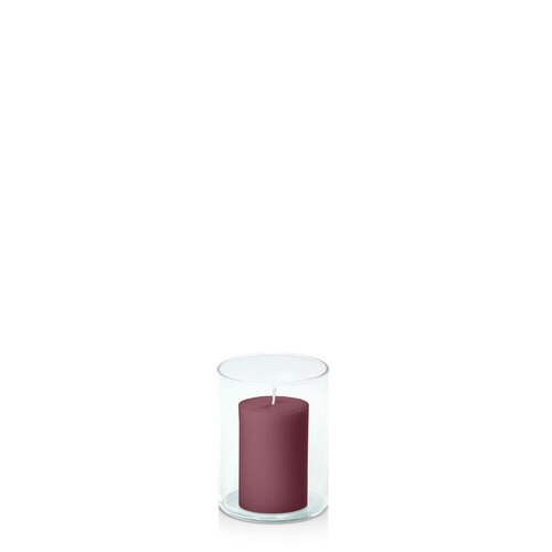 Burgundy 5cm x 7.5cm Pillar in 8cm x 10cm Glass