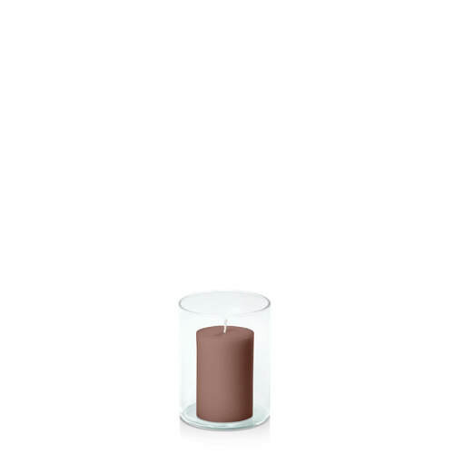 Chocolate 5cm x 7.5cm Pillar in 8cm x 10cm Glass