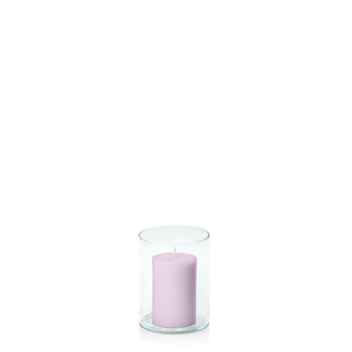 Lilac 5cm x 7.5cm Pillar in 8cm x 10cm Glass