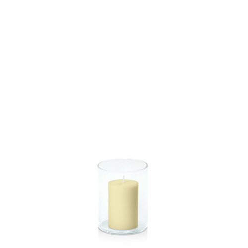 Mustard 5cm x 7.5cm Pillar in 8cm x 10cm Glass