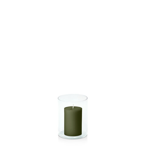 Olive 5cm x 7.5cm Pillar in 8cm x 10cm Glass
