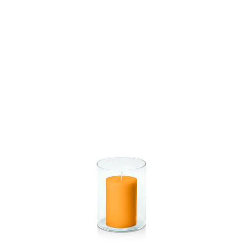 Orange 5cm x 7.5cm Pillar in 8cm x 10cm Glass
