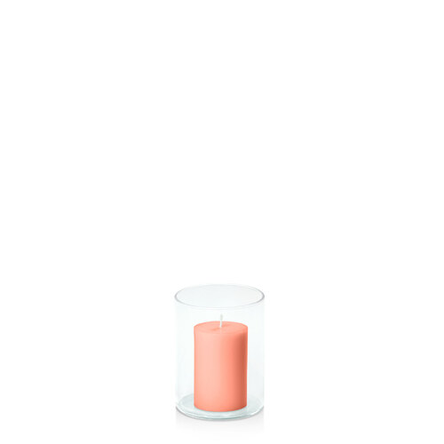 Peach 5cm x 7.5cm Pillar in 8cm x 10cm Glass