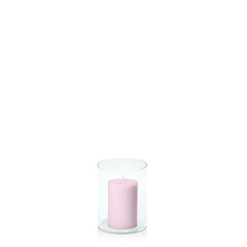 Pastel Pink 5cm x 7.5cm Pillar in 8cm x 10cm Glass