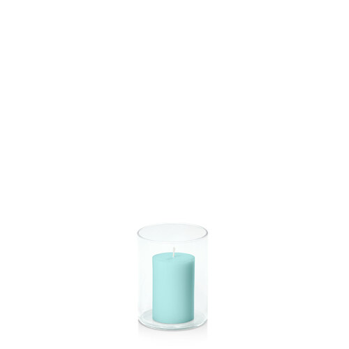 Pastel Teal 5cm x 7.5cm Pillar in 8cm x 10cm Glass