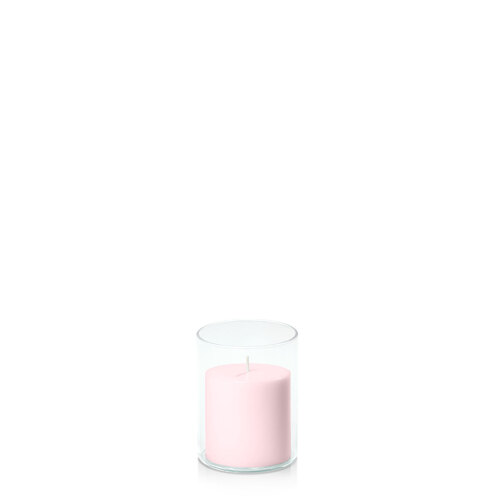 Blush Pink 7cm x 7cm Pillar in 8cm x 10cm Glass