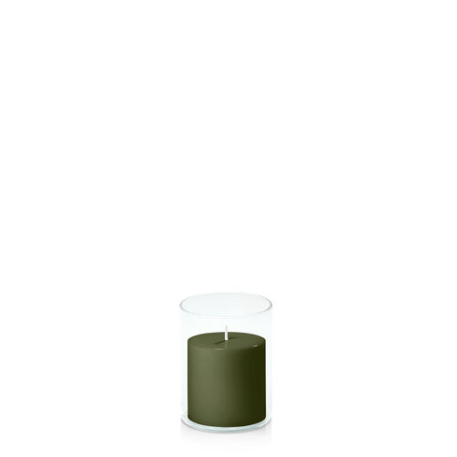 Olive 7cm x 7cm Pillar in 8cm x 10cm Glass