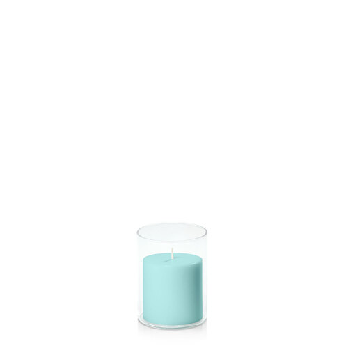 Pastel Teal 7cm x 7cm Pillar in 8cm x 10cm Glass
