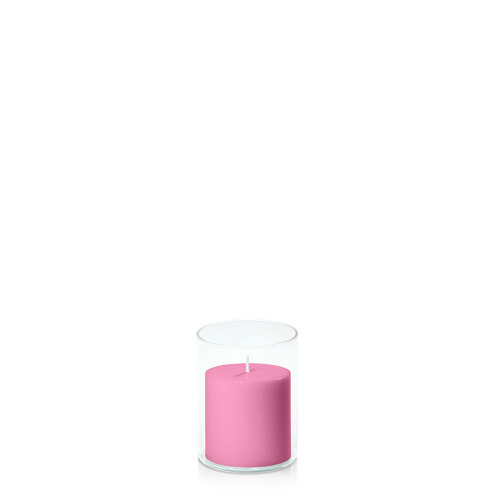 Rose Pink 7cm x 7cm Pillar in 8cm x 10cm Glass