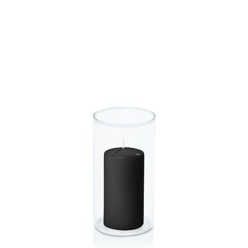 Black 5cm x 10cm Event Pillar in 8cm x 15cm Glass, Pack of 6
