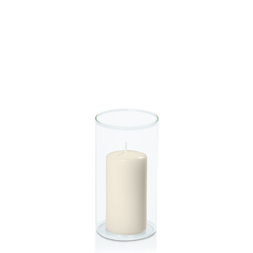 Ivory 5cm x 10cm Event Pillar in 8cm x 15cm Glass