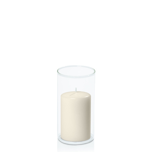 Ivory 7cm x 10cm Event Pillar in 8cm x 15cm Glass, Pack of 6
