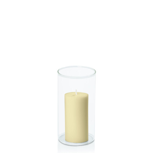 Buttercream 5cm x 10cm Pillar in 8cm x 15cm Glass