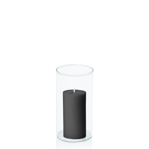 Black 5cm x 10cm Pillar in 8cm x 15cm Glass