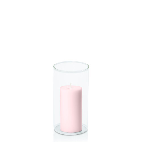 Blush Pink 5cm x 10cm Pillar in 8cm x 15cm Glass