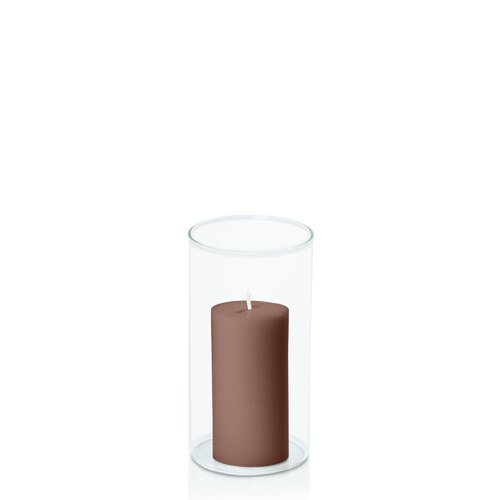 Chocolate 5cm x 10cm Pillar in 8cm x 15cm Glass