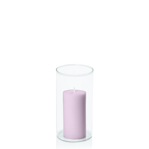 Lilac 5cm x 10cm Pillar in 8cm x 15cm Glass