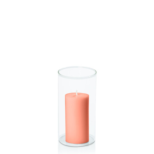 Peach 5cm x 10cm Pillar in 8cm x 15cm Glass