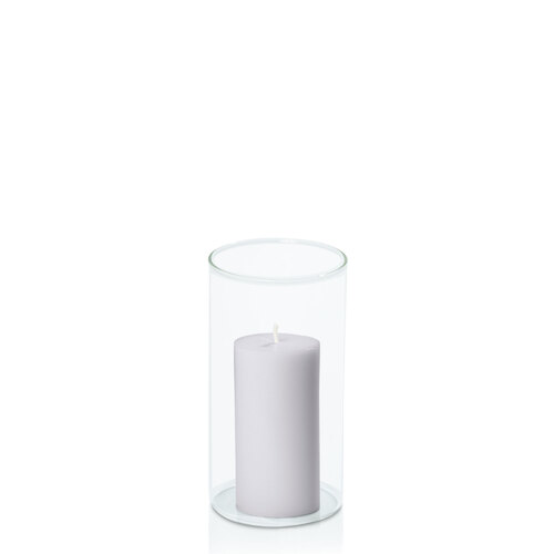 Silver Grey 5cm x 10cm Pillar in 8cm x 15cm Glass