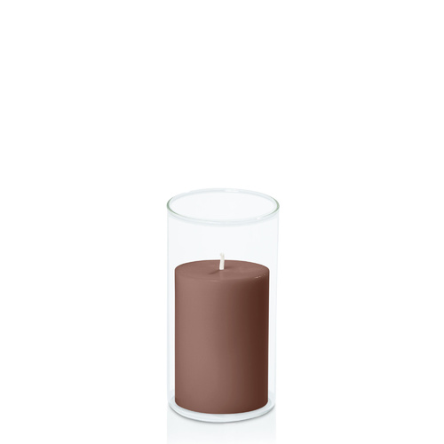 Chocolate 7cm x 10cm Pillar in 8cm x 15cm Glass