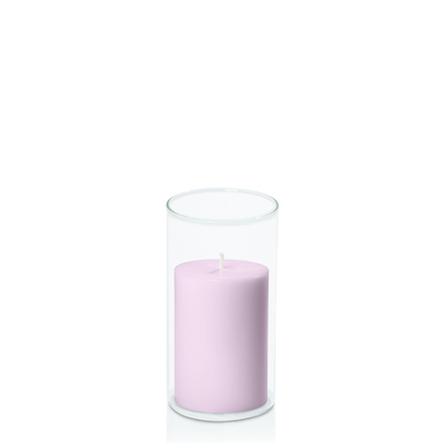 Lilac 7cm x 10cm Pillar in 8cm x 15cm Glass