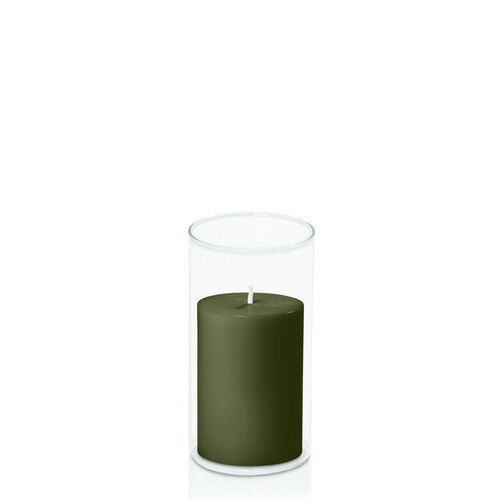 Olive 7cm x 10cm Pillar in 8cm x 15cm Glass