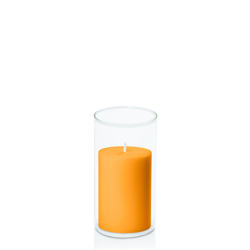 Orange 7cm x 10cm Pillar in 8cm x 15cm Glass