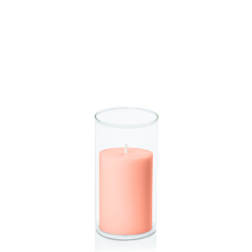 Peach 7cm x 10cm Pillar in 8cm x 15cm Glass