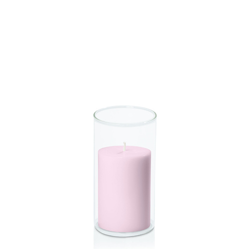 Pastel Pink 7cm x 10cm Pillar in 8cm x 15cm Glass