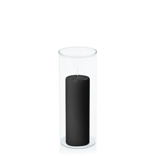 Black 5cm x 15cm Event Pillar in 8cm x 20cm Glass, Pack of 6