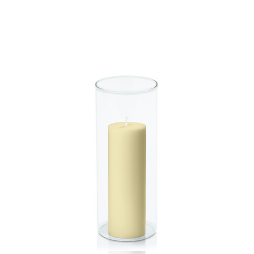 Buttercream 5cm x 15cm Pillar in 8cm x 20cm Glass