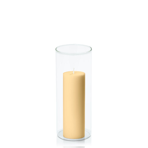 Gold 5cm x 15cm Pillar in 8cm x 20cm Glass
